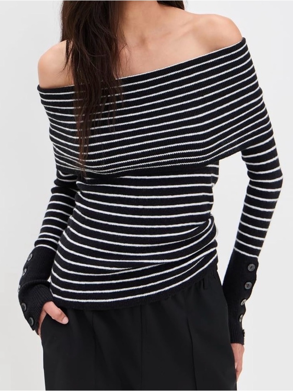 NWT Free People Striped Off-Shoulder Black & White Striped Sweater